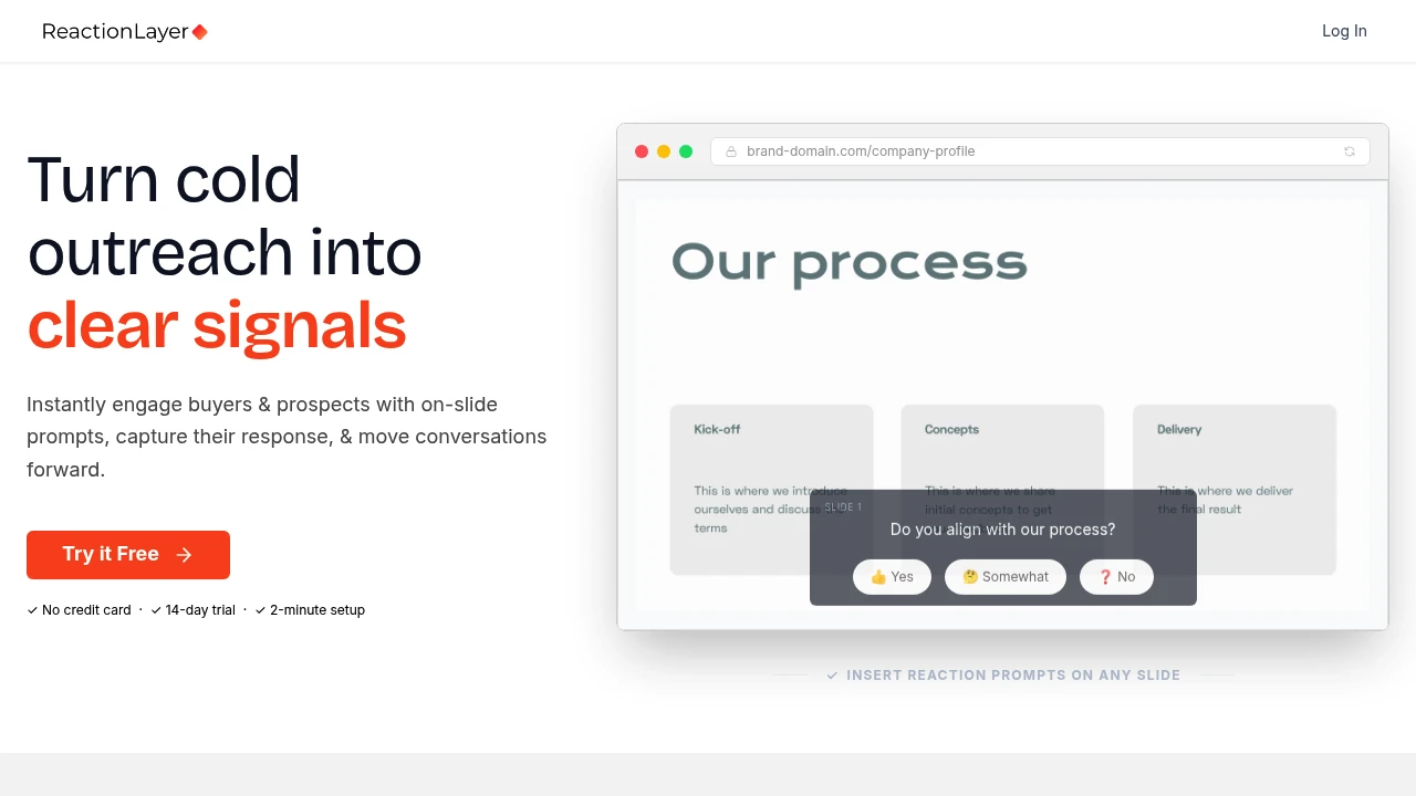 Screenshot of ReactionLayer - Interactive B2B decks website