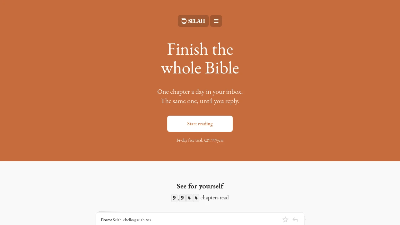 Screenshot of Selah website
