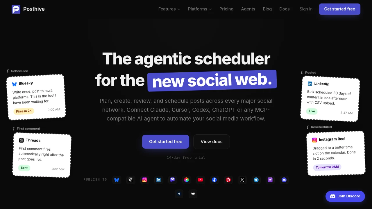 Screenshot of Posthive website