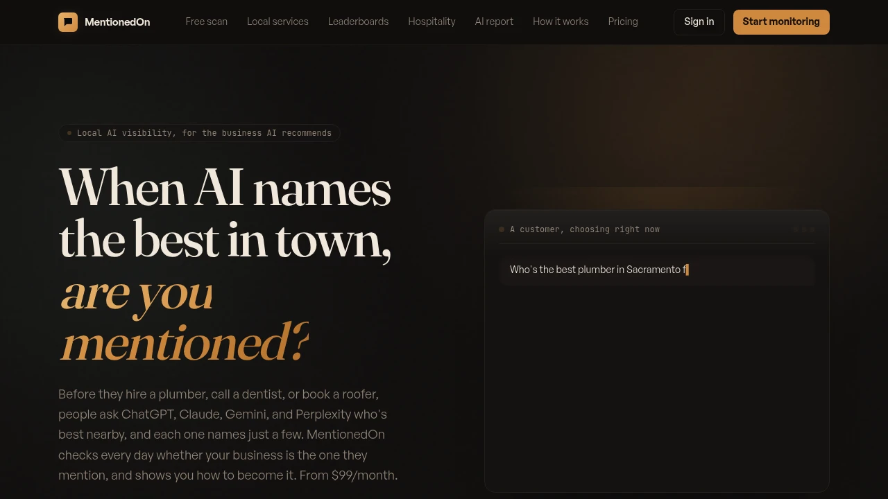 Screenshot of MentionedOn website