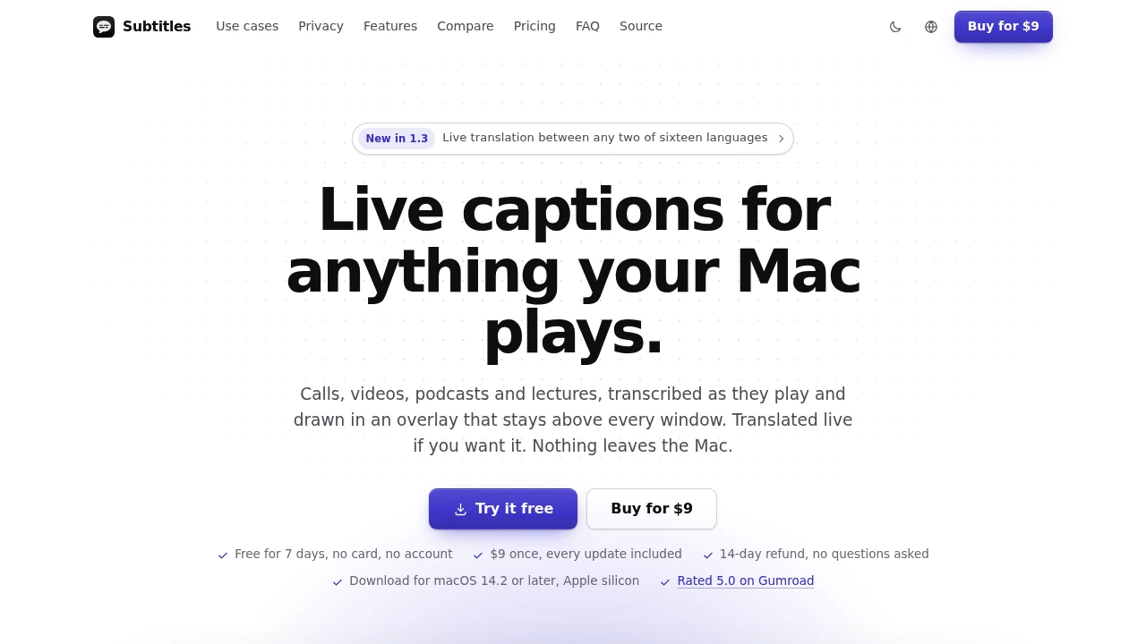 Screenshot of Subtitles website