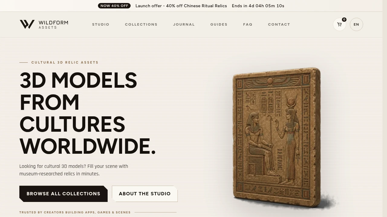 Screenshot of Wildform Assets website