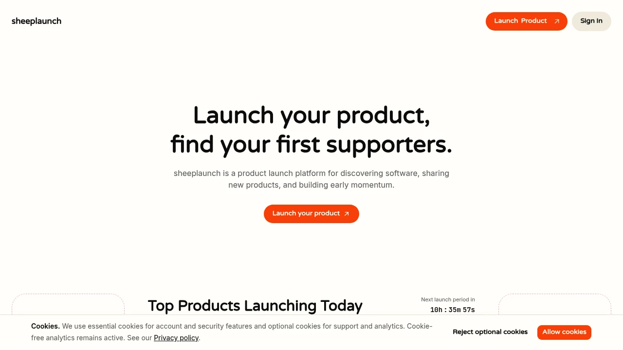 Screenshot of SheepLaunch website