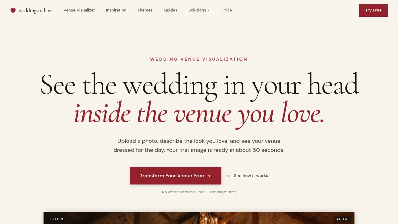 Screenshot of Wedding Studio AI website