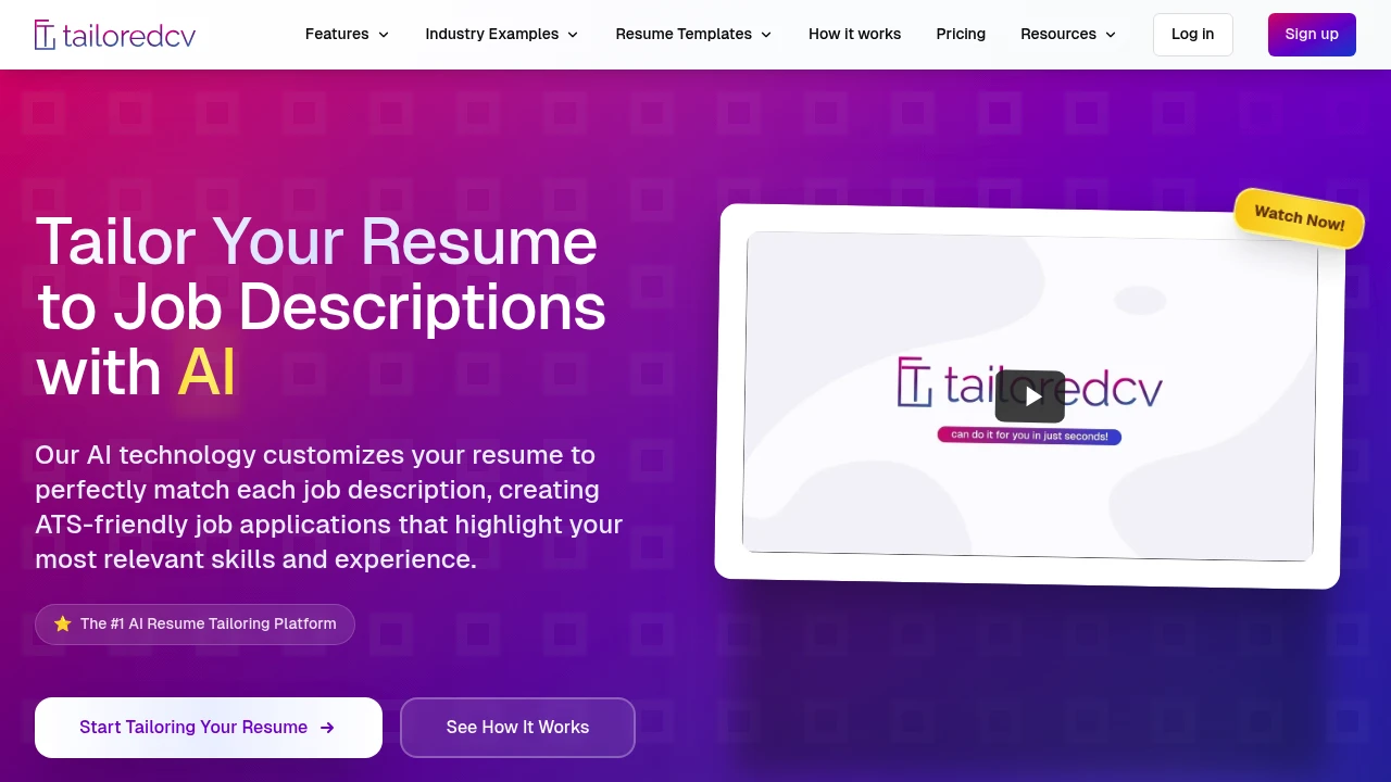 Screenshot of Tailoredcv.ai website