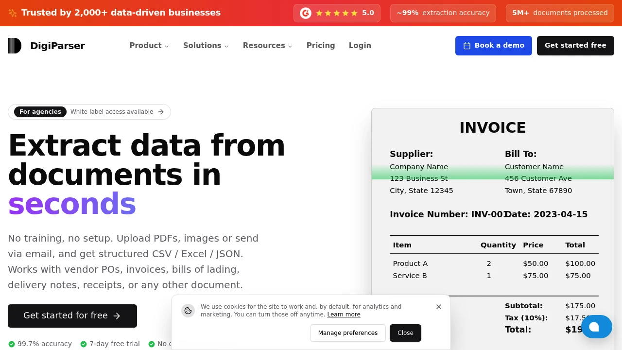 Screenshot of DigiParser website