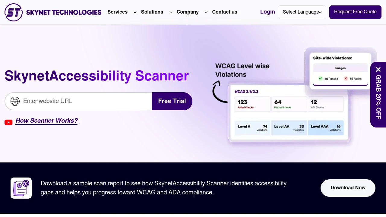 Screenshot of SkynetAccessibility Scanner website