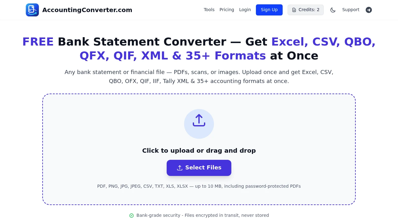 Screenshot of Accounting Converter website