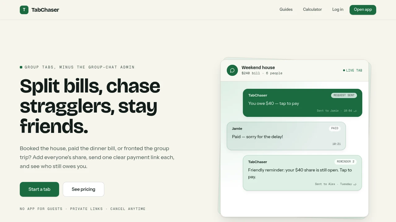Screenshot of TabChaser website