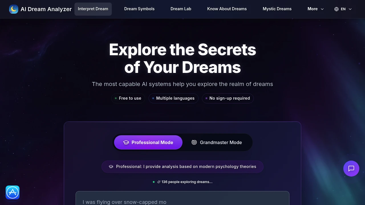 Screenshot of DreamAnalyzer website