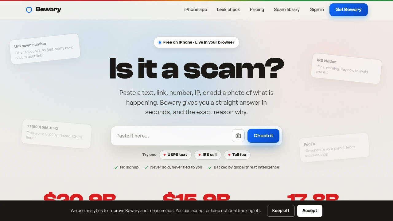 Screenshot of Bewary website