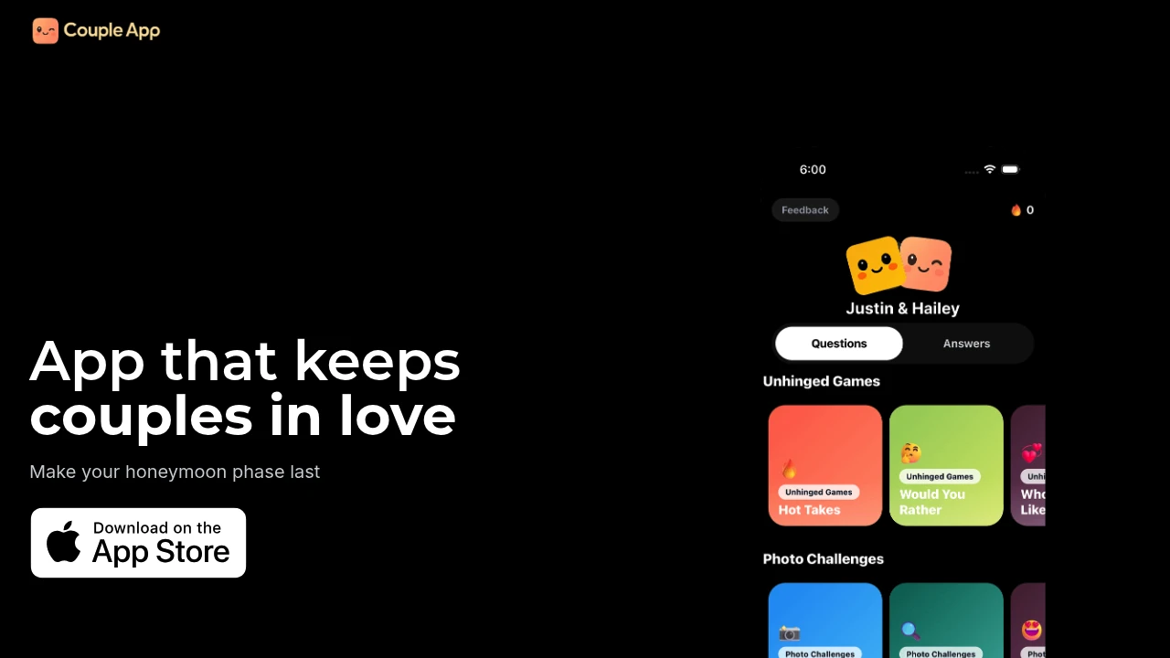 Screenshot of Couple App website
