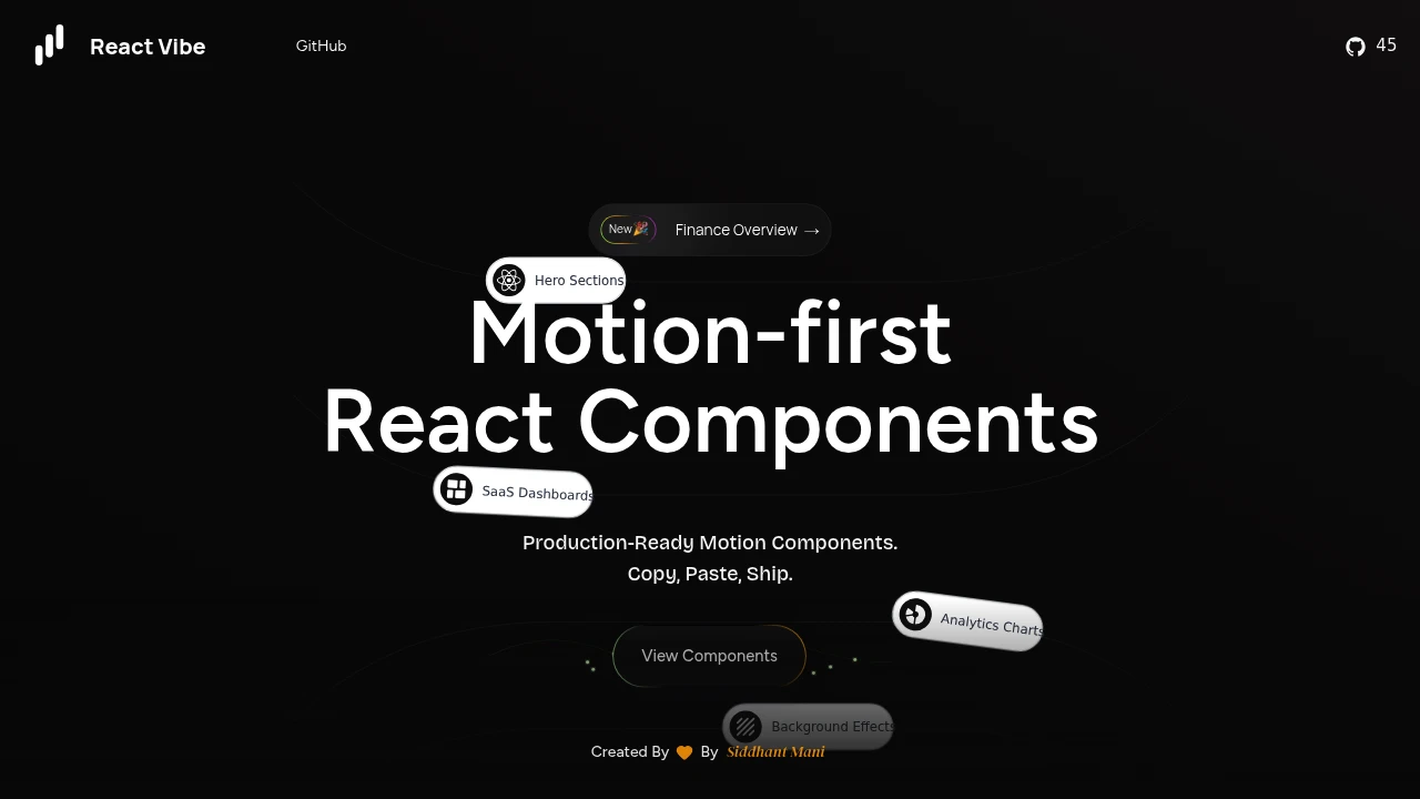 Screenshot of React Vibe website