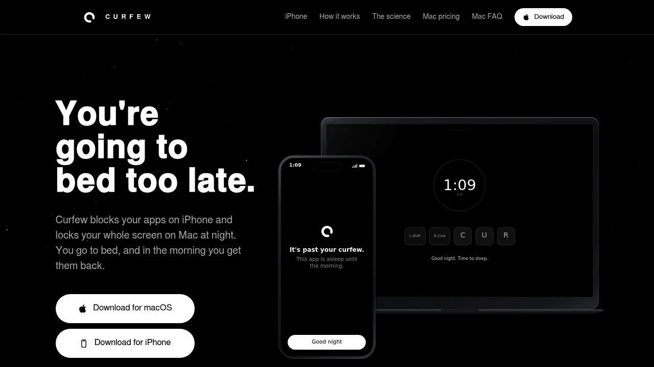 Screenshot of Curfew website