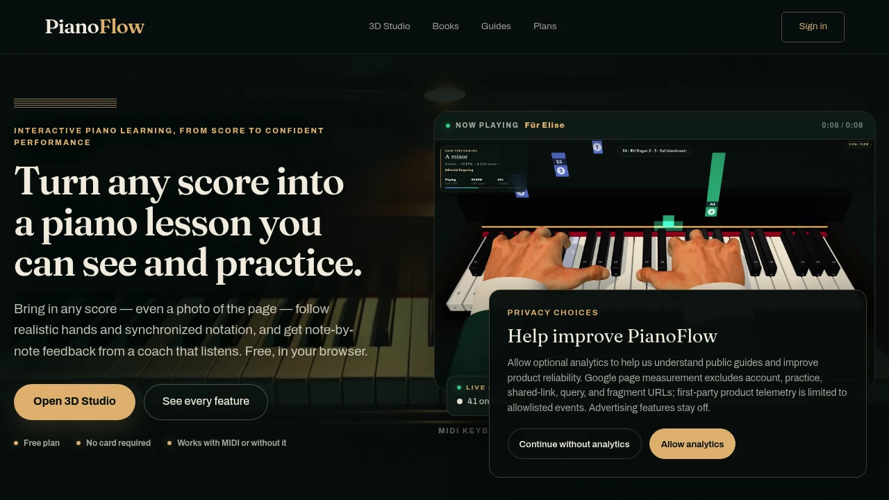 Screenshot of PianoFlow website