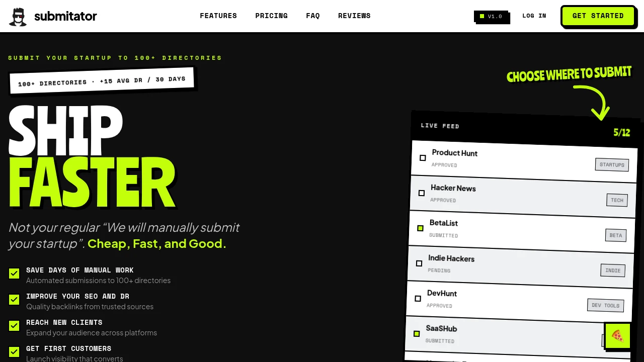 Screenshot of Submitator website