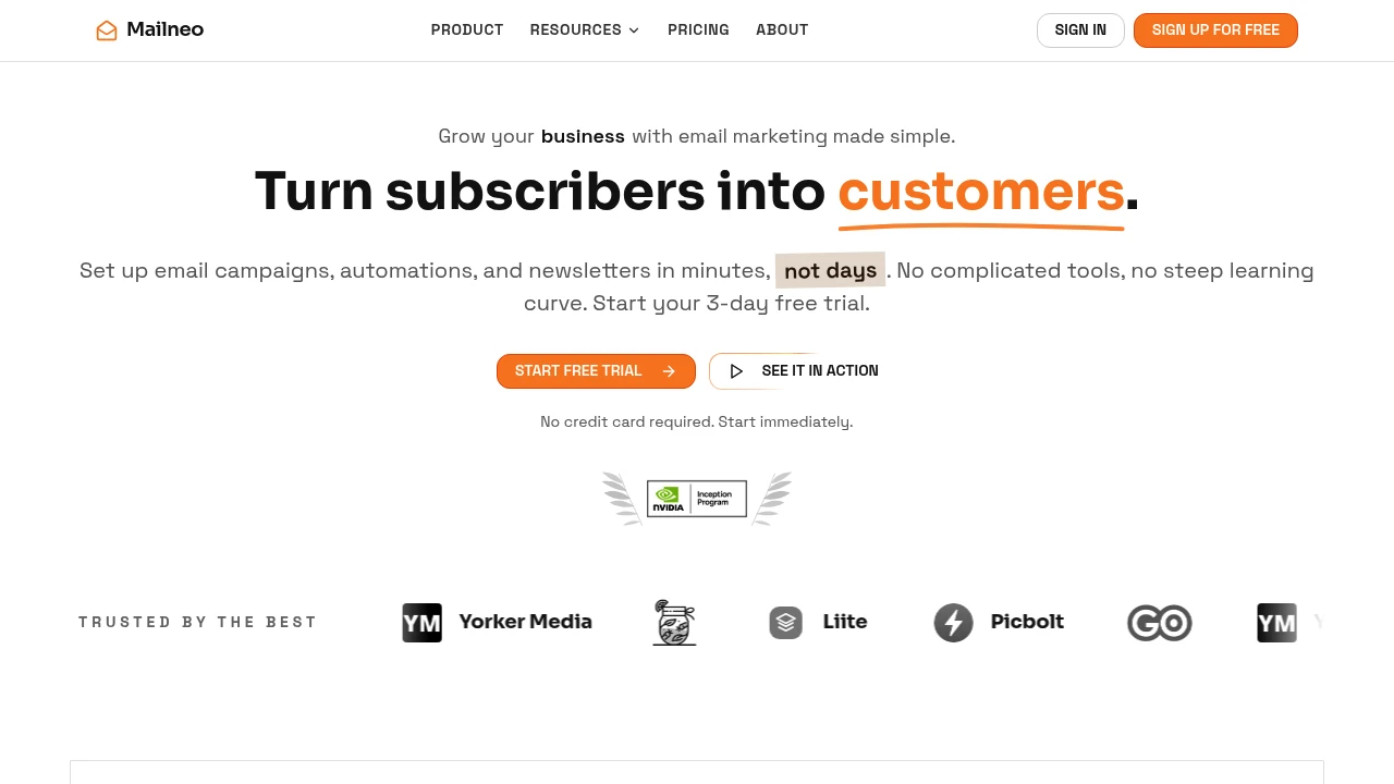 Screenshot of Mailneo website