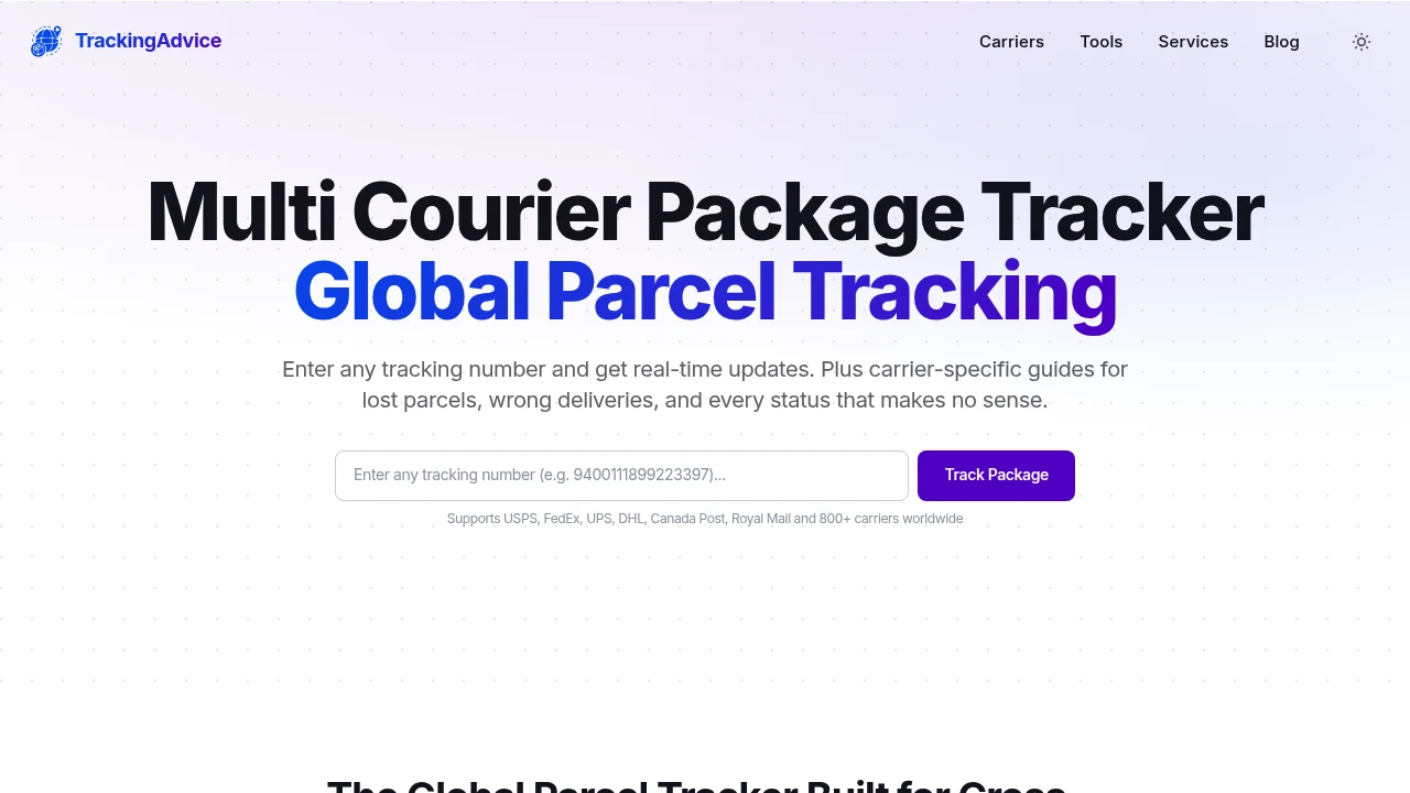 Screenshot of TrackingAdvice website