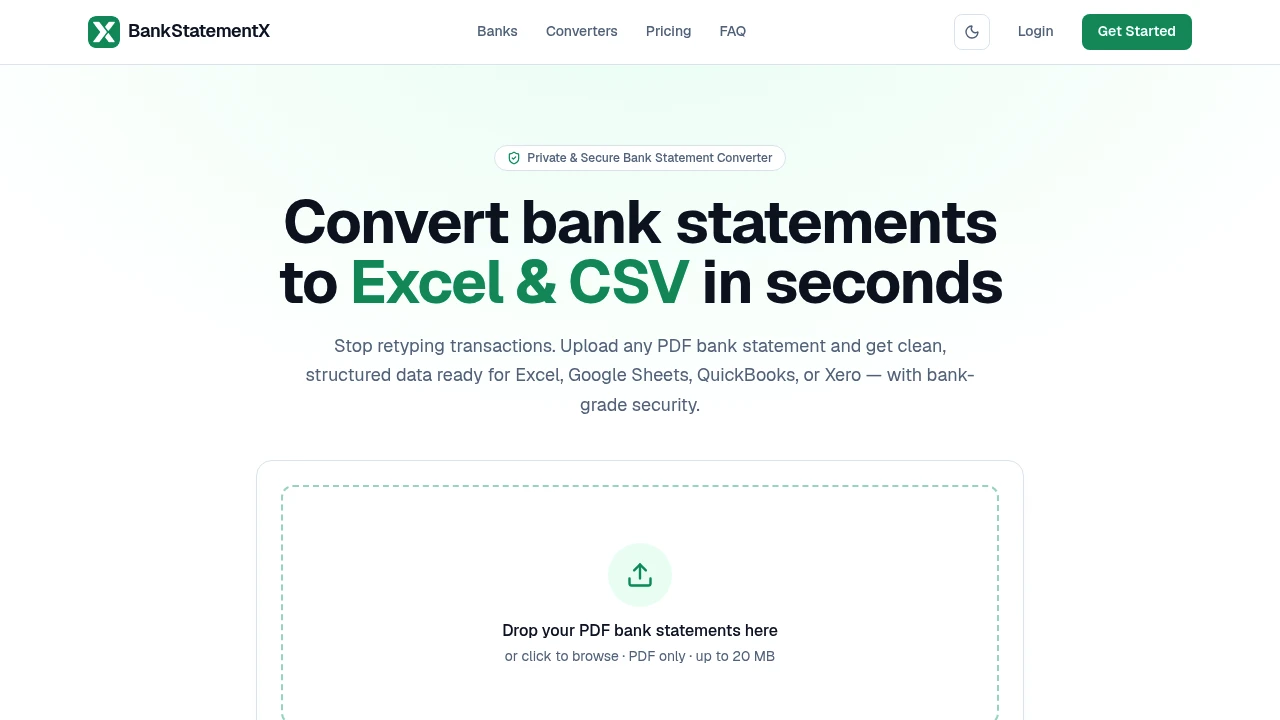 Screenshot of BankStatementX website