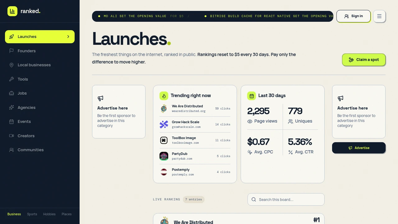 Screenshot of Ranked website