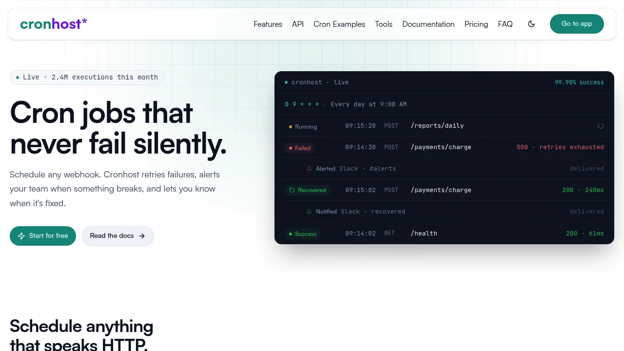 Screenshot of Cronhost website