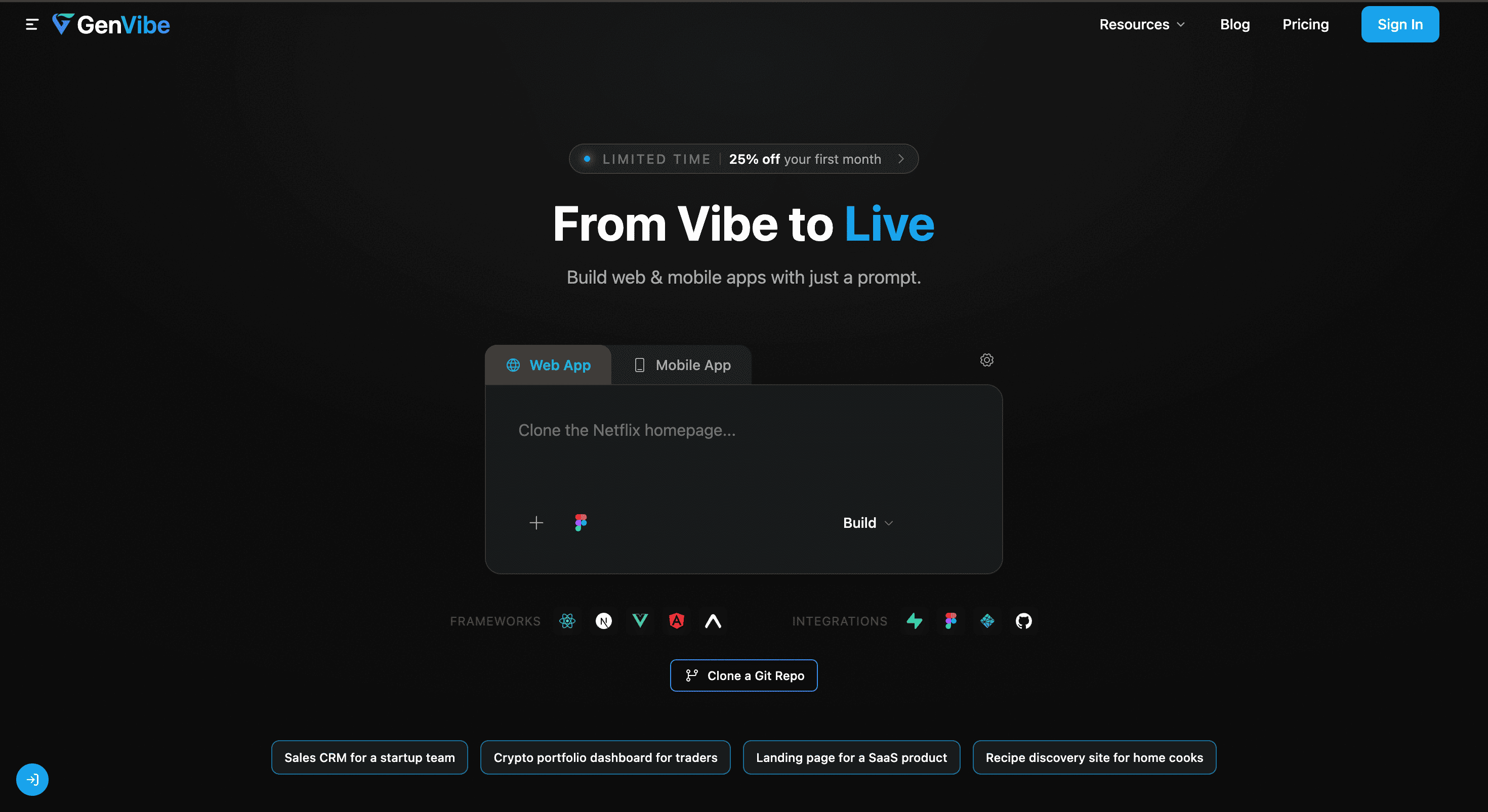 Screenshot of Genvibe website