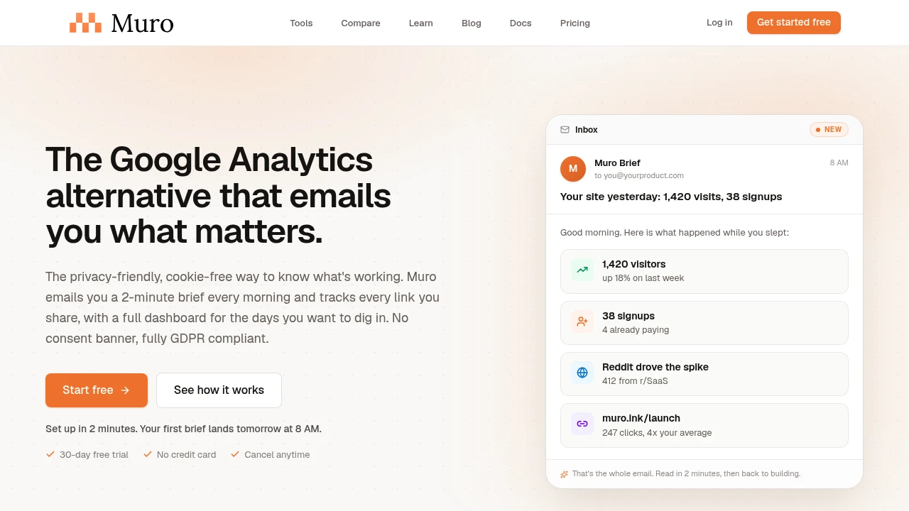 Screenshot of Muro Analytics website