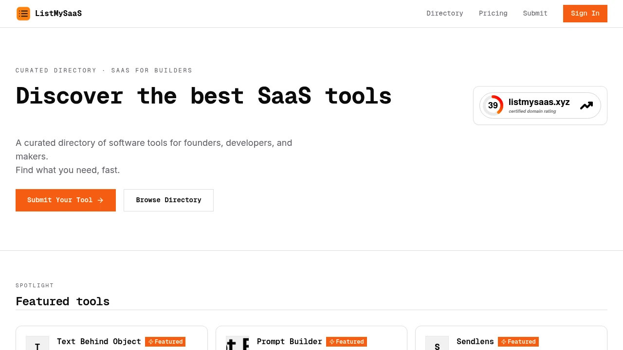 Screenshot of ListMySaaS website