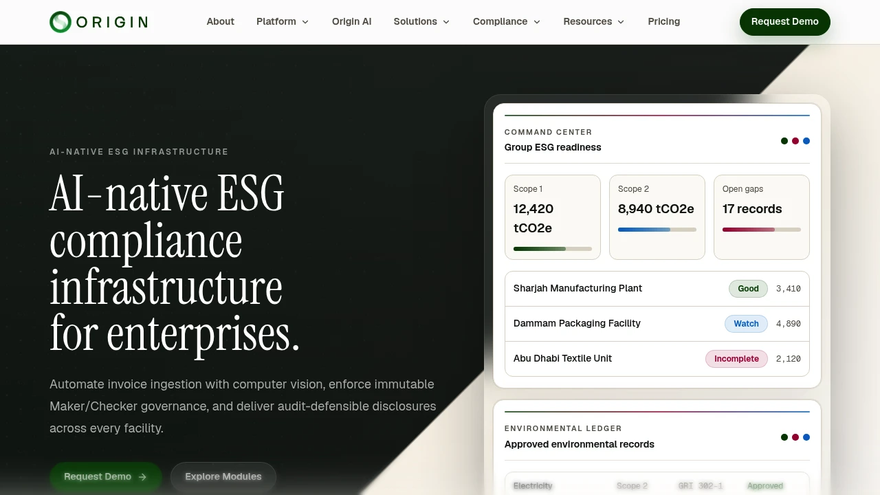 Screenshot of Origin Sustain website