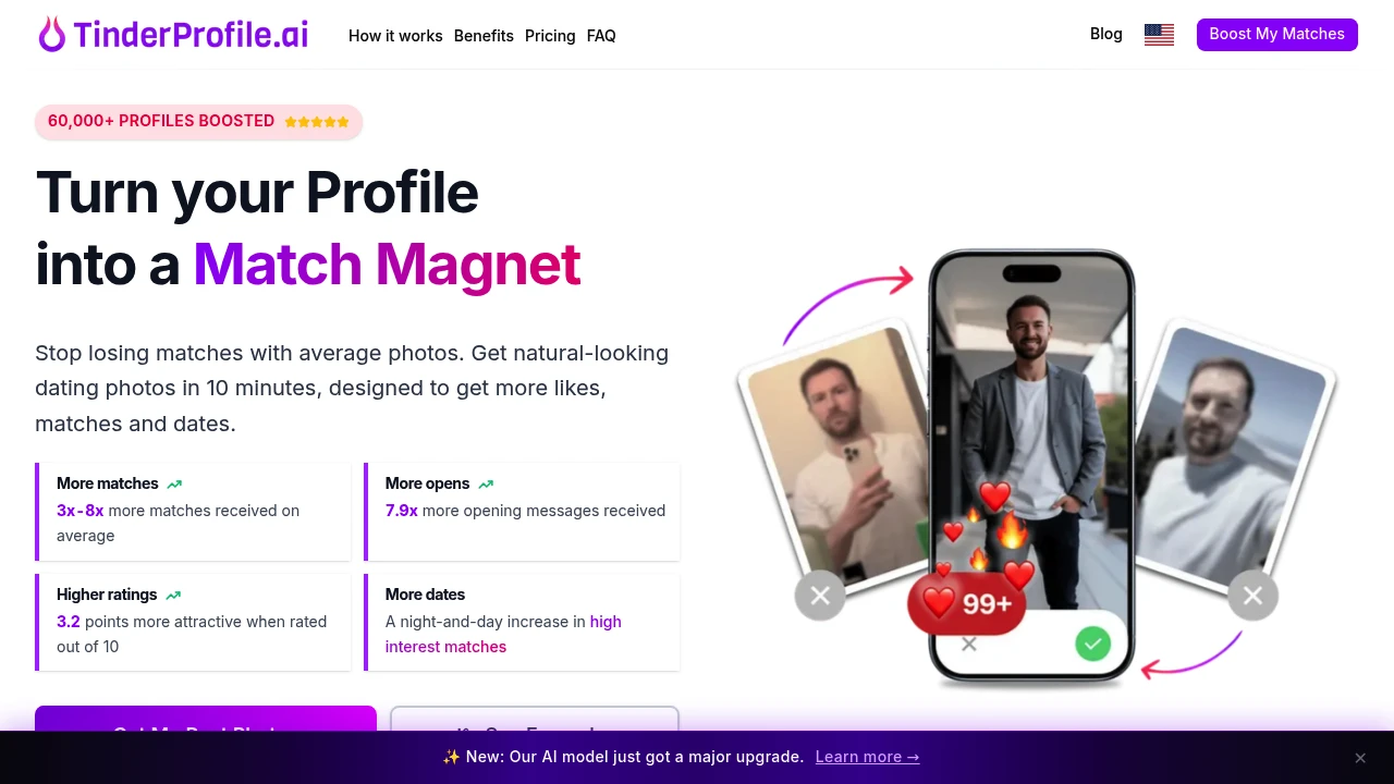 Screenshot of TinderProfile.ai website