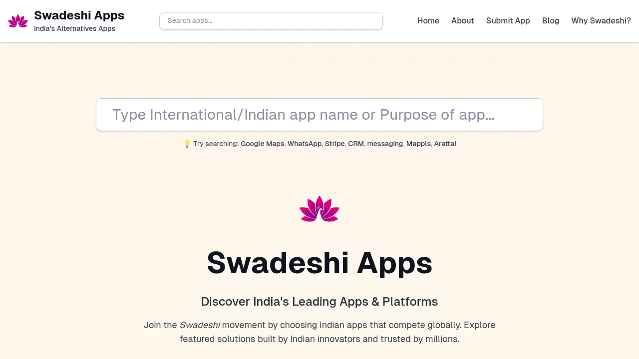Screenshot of Swadeshi Apps website