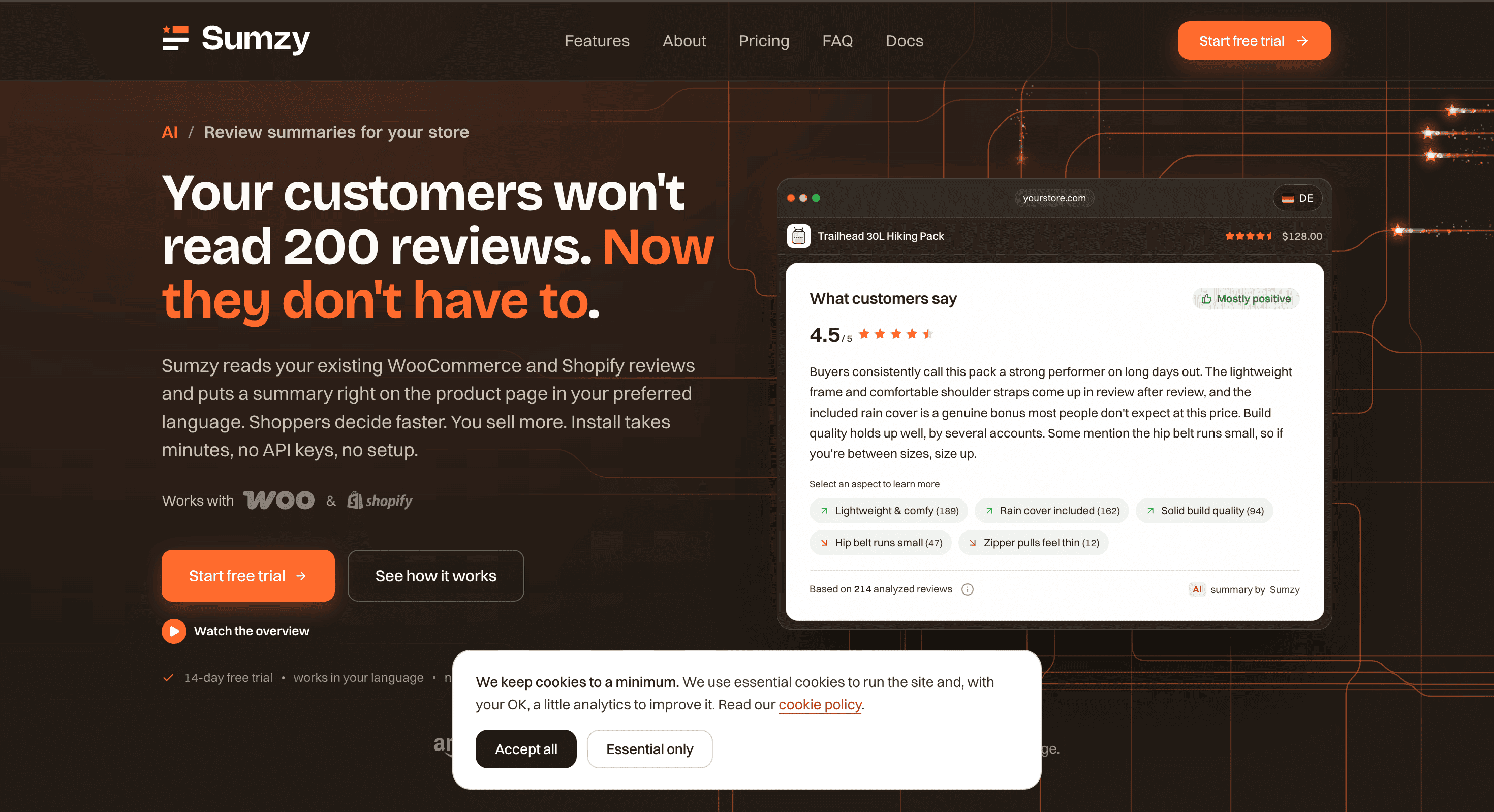 Screenshot of Sumzy website