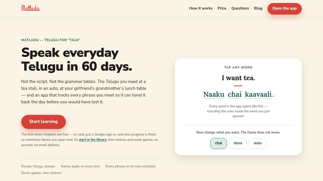 Screenshot of Matladu website