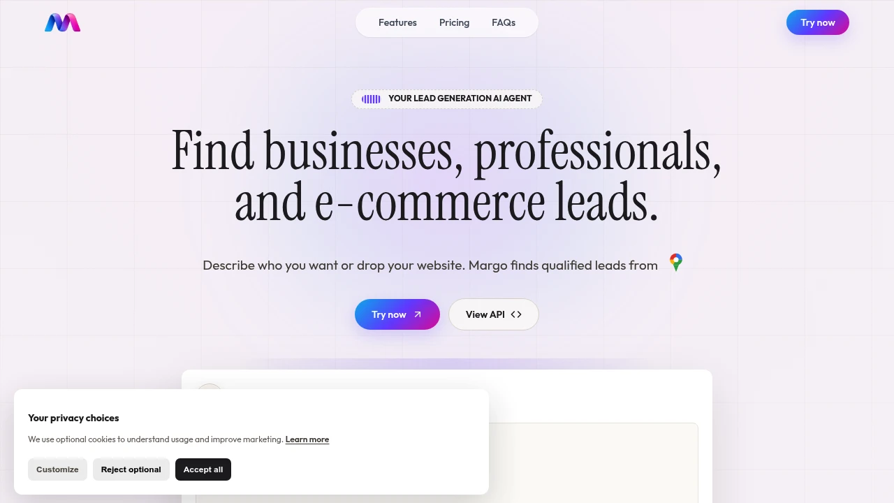 Screenshot of Margo website