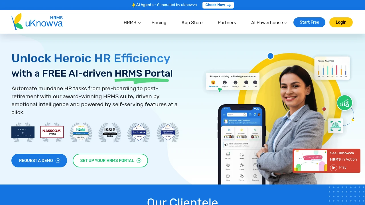 Screenshot of uKnowva HRMS website