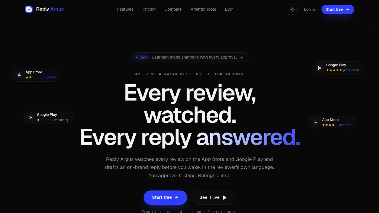 Screenshot of ReplyArgus website