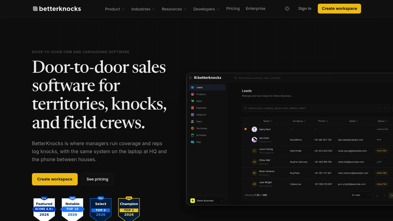 Screenshot of BetterKnocks website