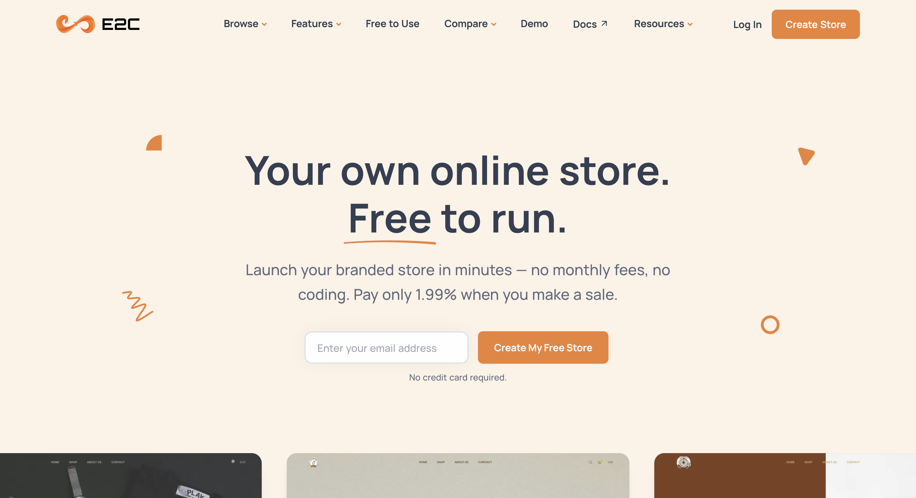 Screenshot of E2C Store website