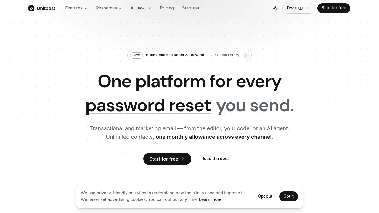 Screenshot of Unitpost website