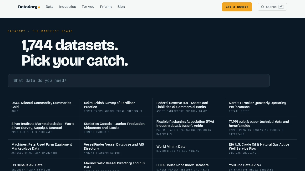 Screenshot of Datadory website