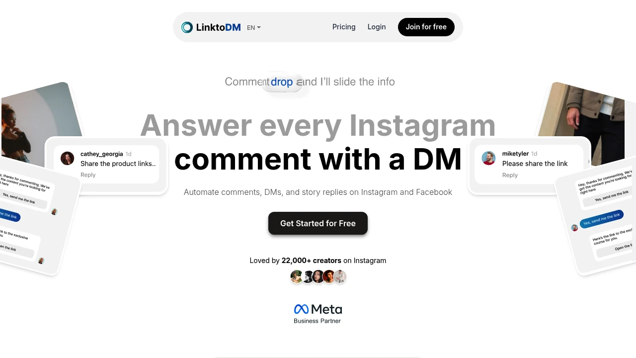 Screenshot of LinktoDM website