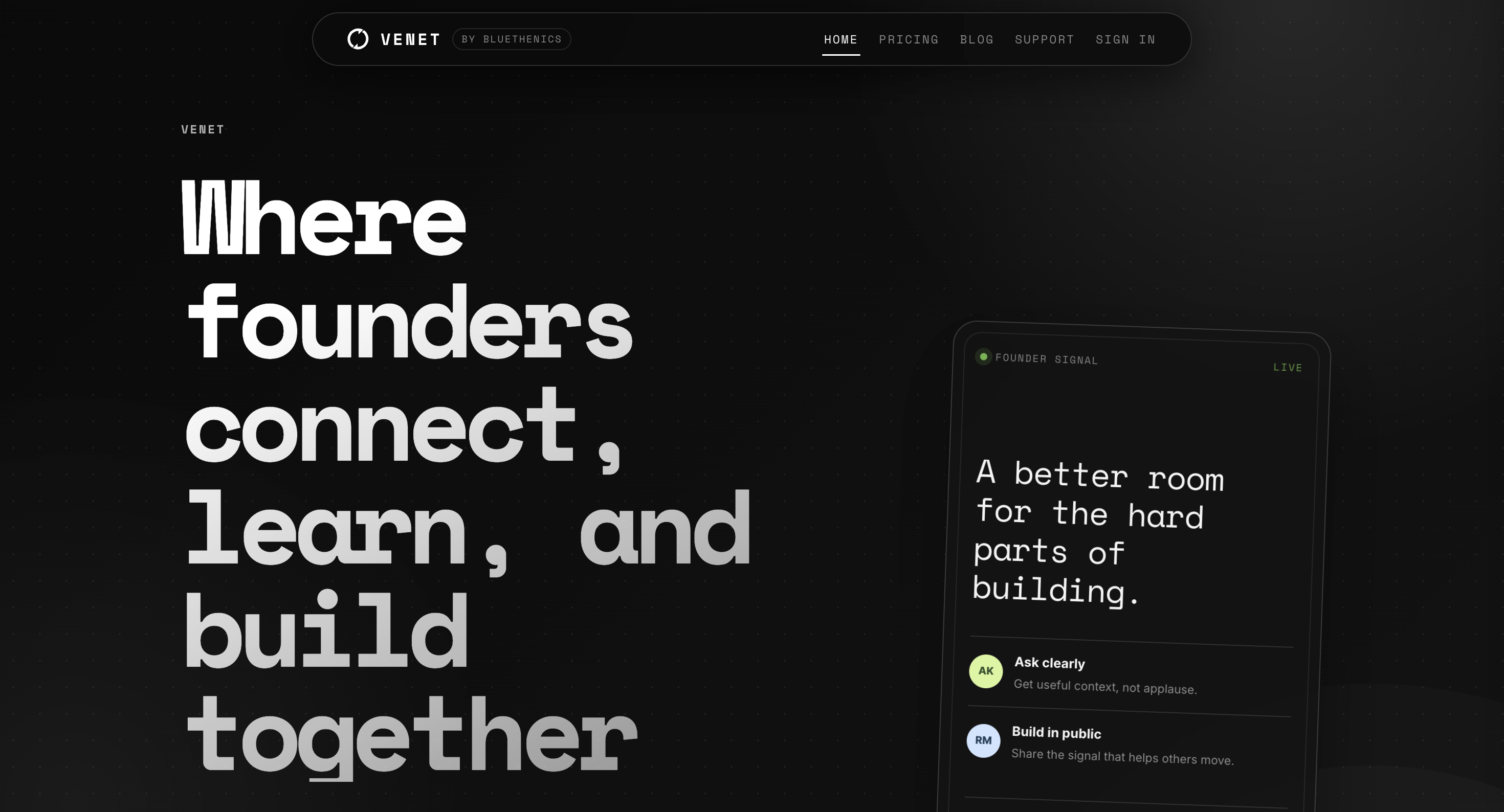 Screenshot of Venet website