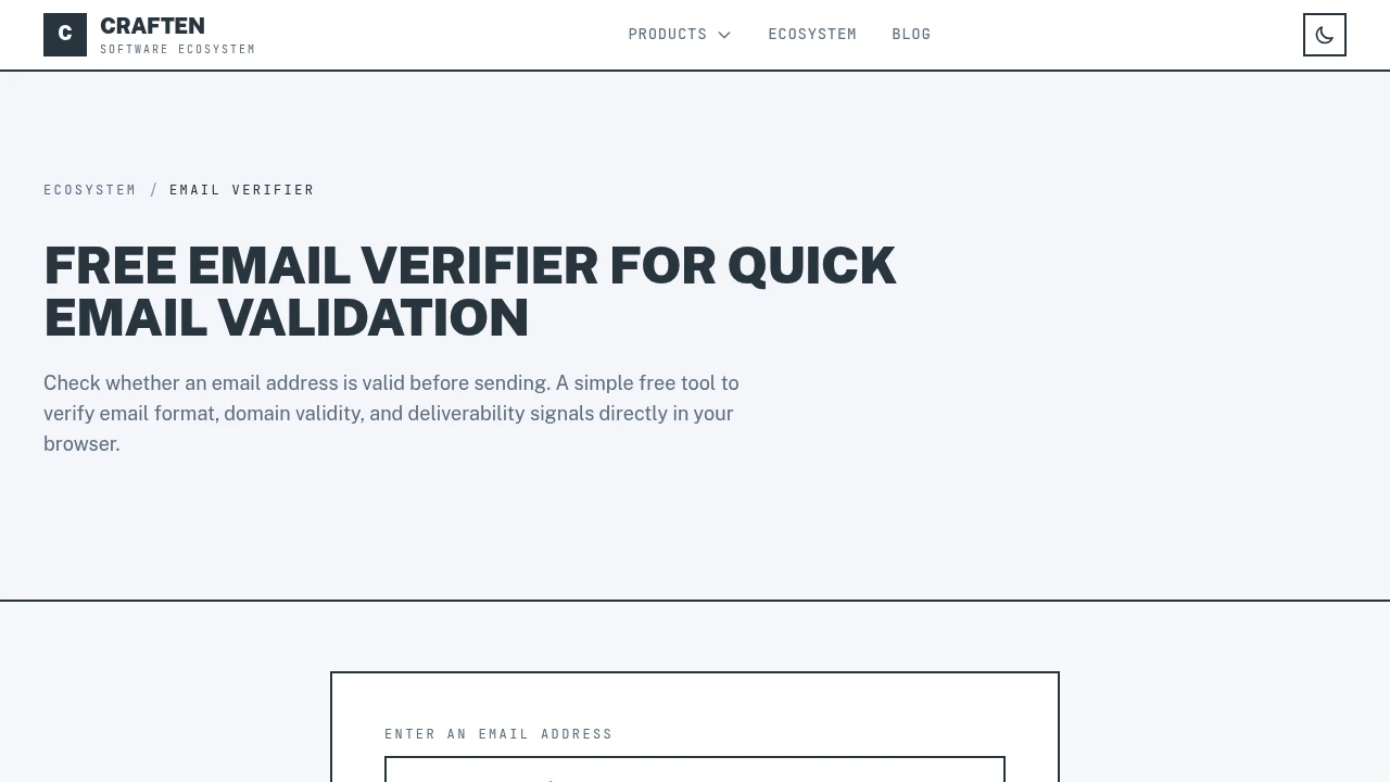 Screenshot of 100% Free Email Verifier by Craften website