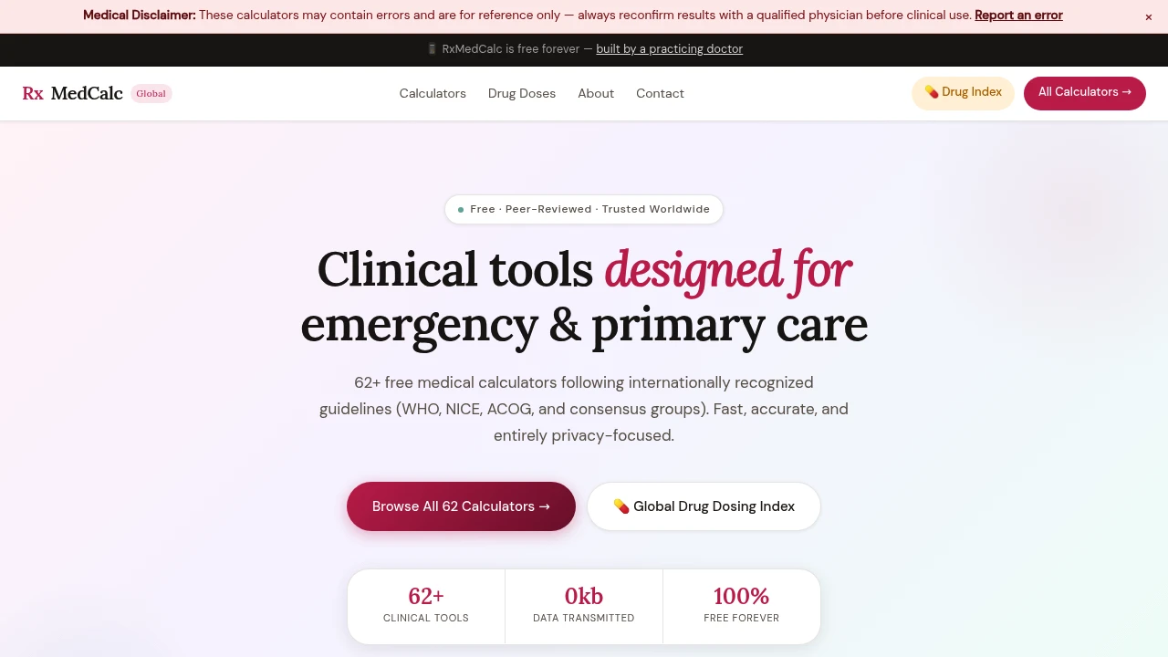 Screenshot of RxMedCalc website