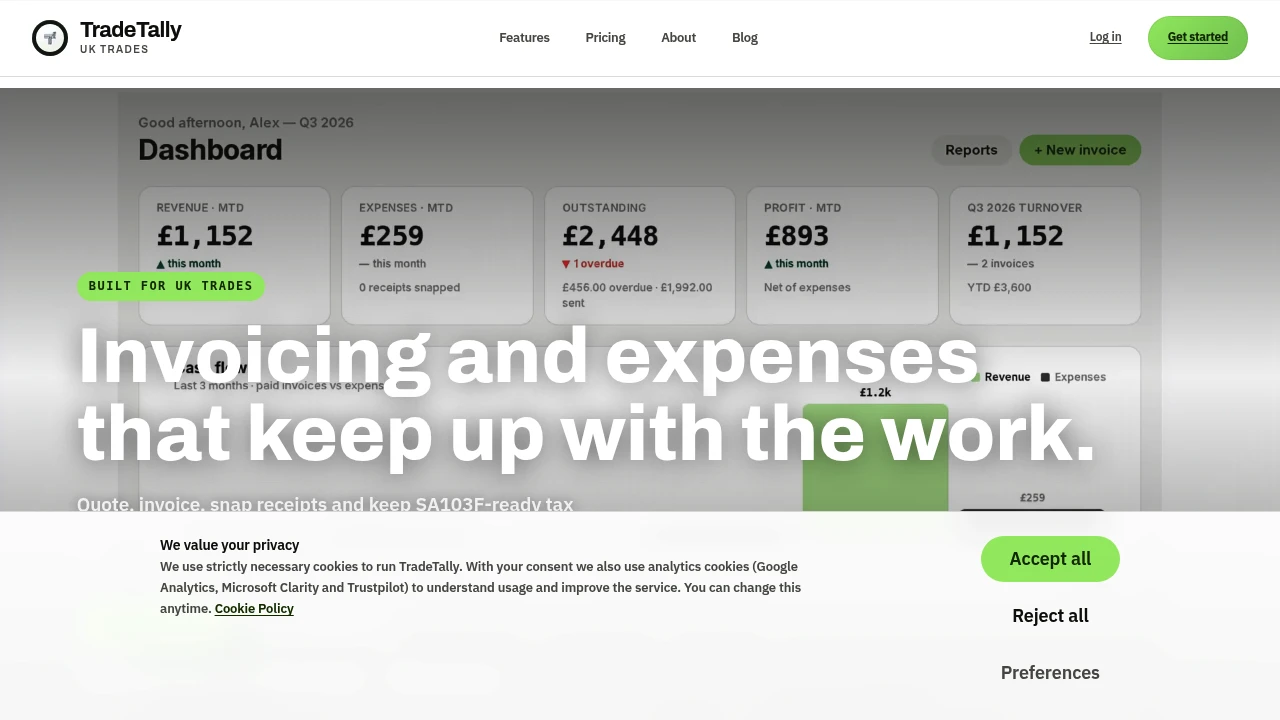 Screenshot of TradeTally website