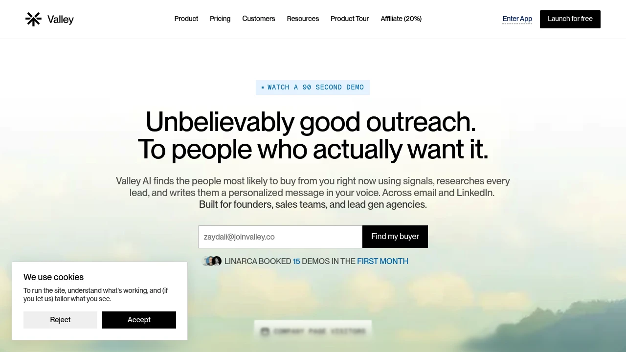 Screenshot of Valley AI website