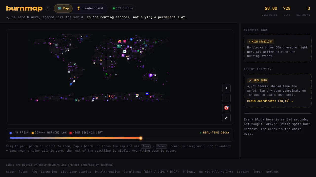 Screenshot of Burnmap website