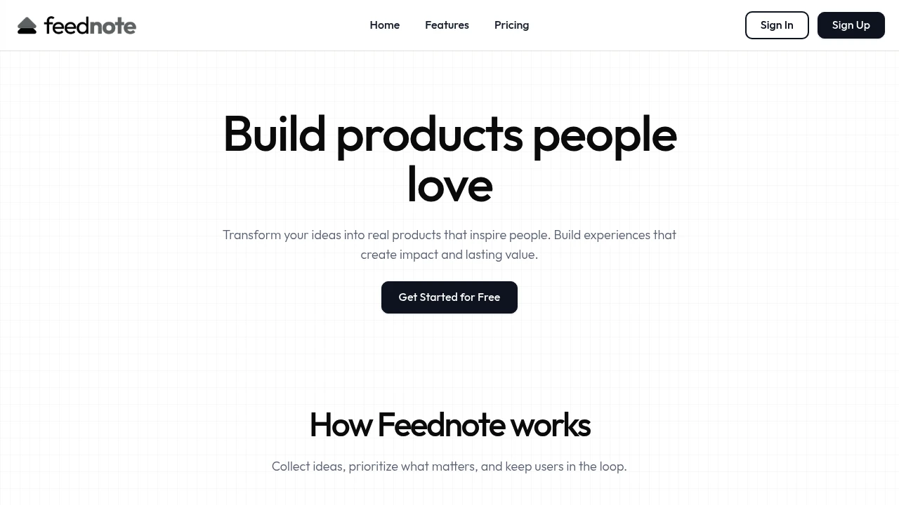 Screenshot of Feednote website