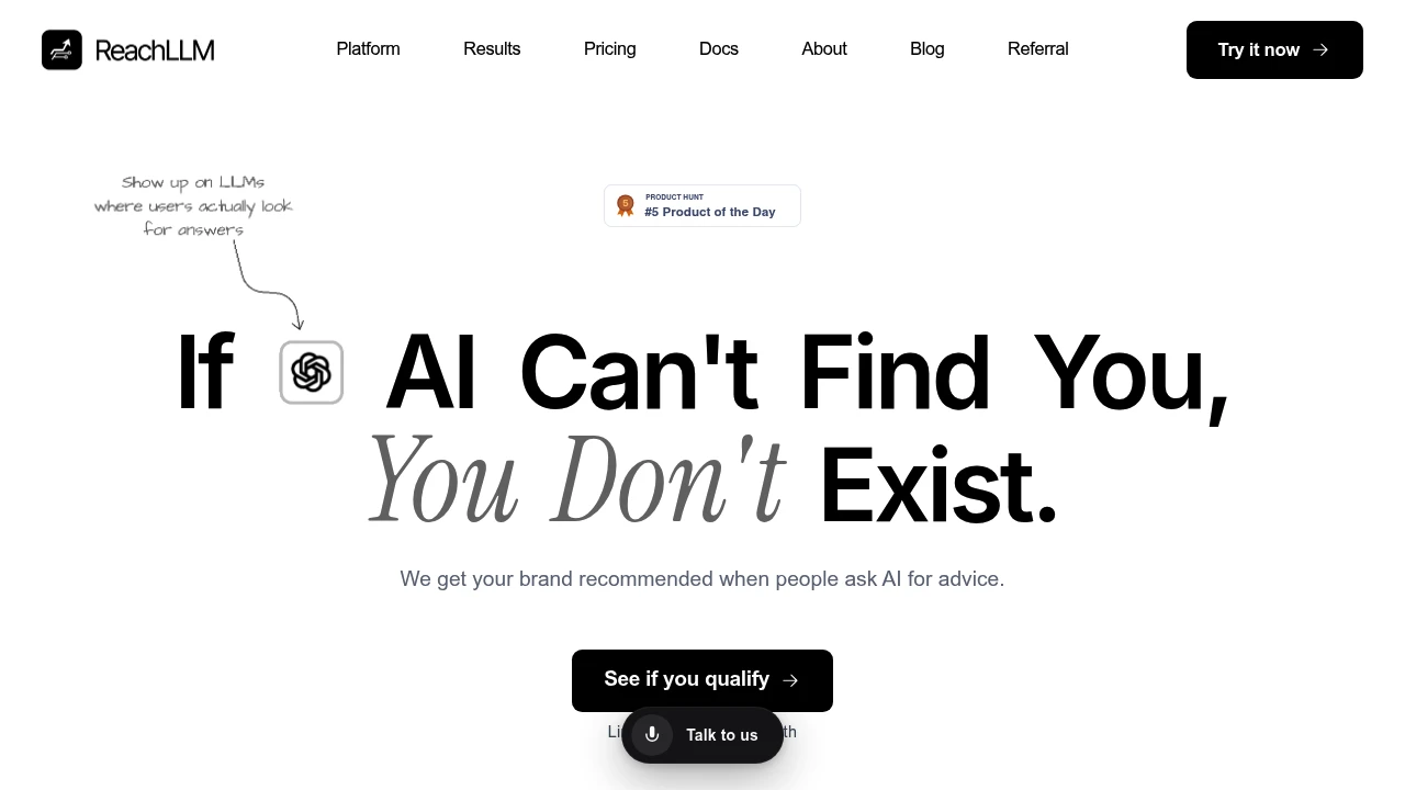 Screenshot of ReachLLM website