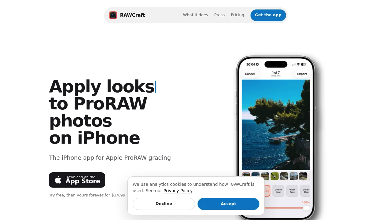 Screenshot of RAWCraft website
